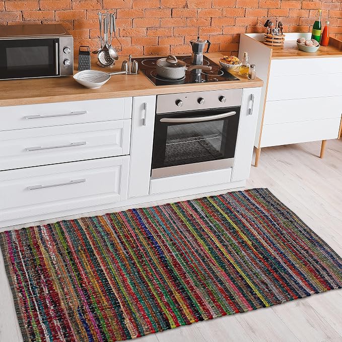 Chardin home - Eco Friendly 100% Recycled Cotton Colorful chindi Area Rug - 3'X5', Multi.