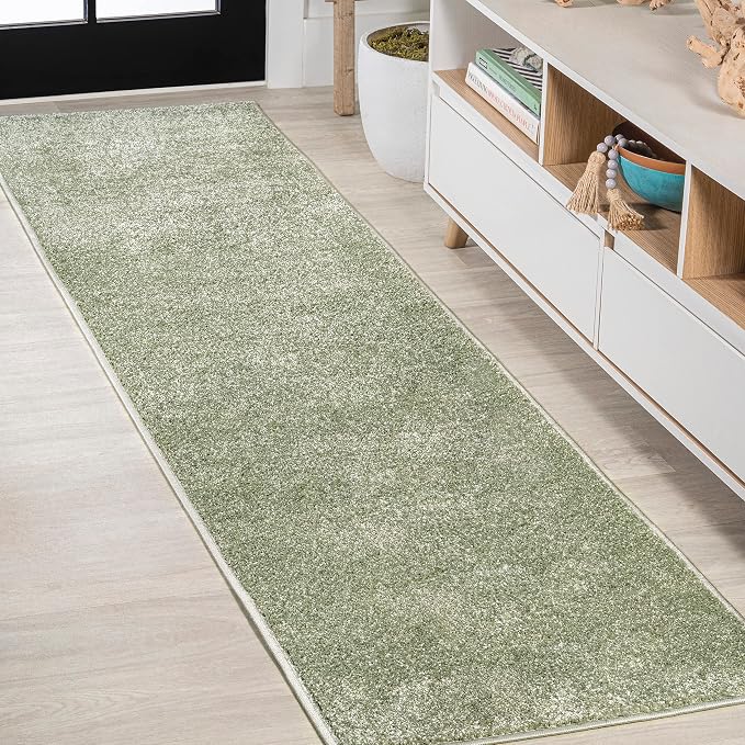 JONATHAN Y Haze Solid Low-Pile Green Runner Rug 2x14, Coastal,Bohemian,Minimalist,Classic, Easy-Cleaning for Living Room,Bedroom,Kitchen,Pet Friendly,Non-Shedding (SEU100O-214)