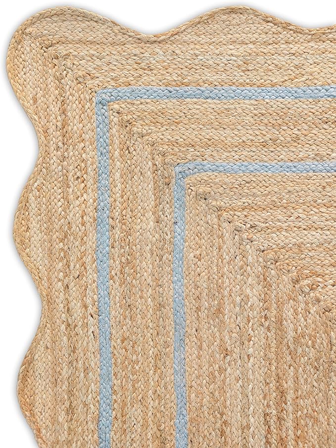 Wave Scalloped Natural Jute Runner, Gray (2'6"x12'): Boho Farmhouse Entryway Scallop Rug