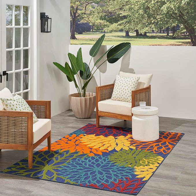 Nourison Home Aloha Navy Multicolor 5'3" x 7'5" Area Rug - Easy Clean, Non Shedding, Bed Room, Living Room, Dining Room, Kitchen (5' x 8')