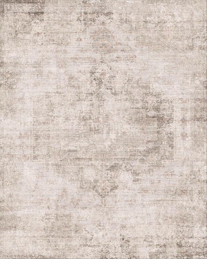 Washable Beige Brown Rugs for Entryway Indoor - 3x4 Throw Rug for Large Kitchen, Bedroom Bedside, Bathroom, Mudroom, Mordern Abstract Medallion Décor, Non Slip Low Pile Fade Resistant