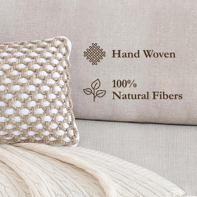 Boho Living Jada Decorative Throw, Includes Accent, Premium Woven Design, Living Room Décor, (1) 12" x 20" Pillow Cover with Insert, White