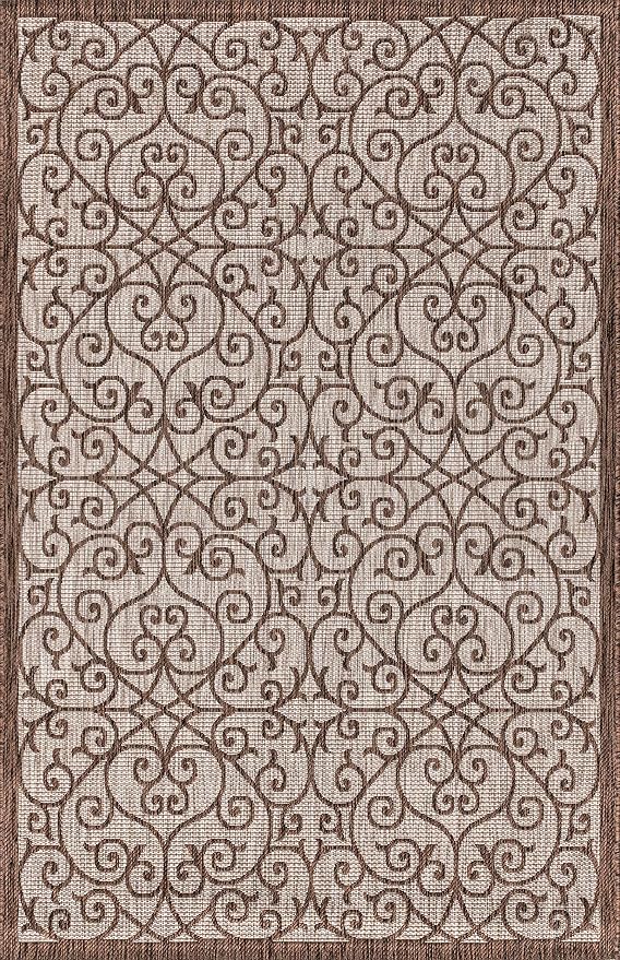 JONATHAN Y Vintage Filigree Indoor Outdoor Area Rug 8X10 Taupe/Espresso, Madrid Textured Weave for Backyard, Patio, Porch, Easy-Cleaning, High Traffic, Pet-Friendly, Non-Shedding (SMB107C-8)