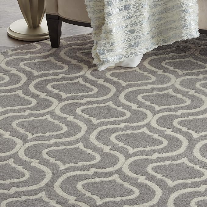 Nourison Home Jubilant Grey 8' x Round Area Rug - Easy Clean, Non Shedding, Bed Room, Living Room, Dining Room, Kitchen (8' x Round)