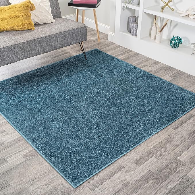 JONATHAN Y Haze Solid Low-Pile Turquoise 7x7 Square Indoor Area Rug, Coastal,Bohemian,Minimalist,Classic, Easy-Cleaning for Living Room,Bedroom,Kitchen,Pet Friendly,Non-Shedding (SEU100H-7SQ)