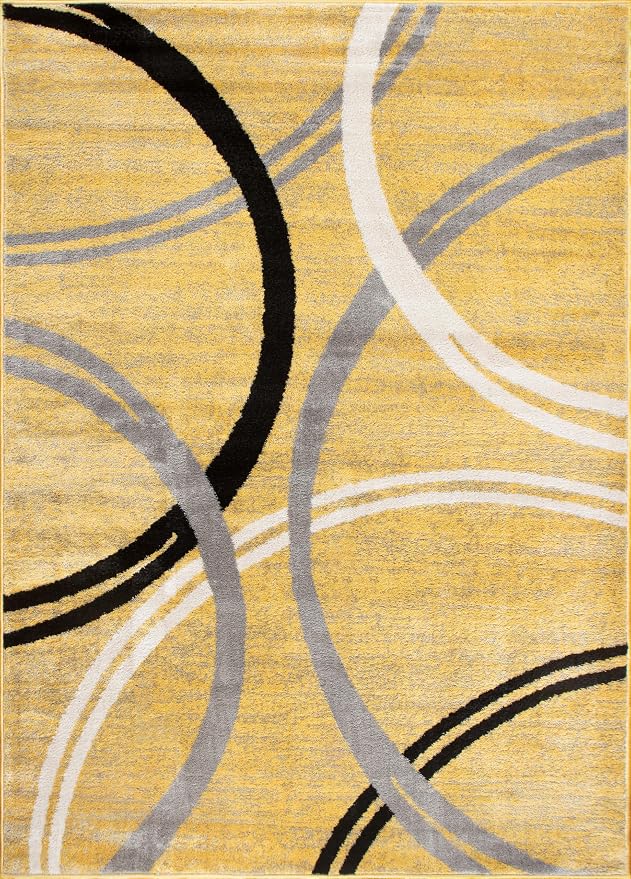 Rugshop Wavy Circles Jute Backing Living Room Area Rug Yellow 5'3" x 7'3"
