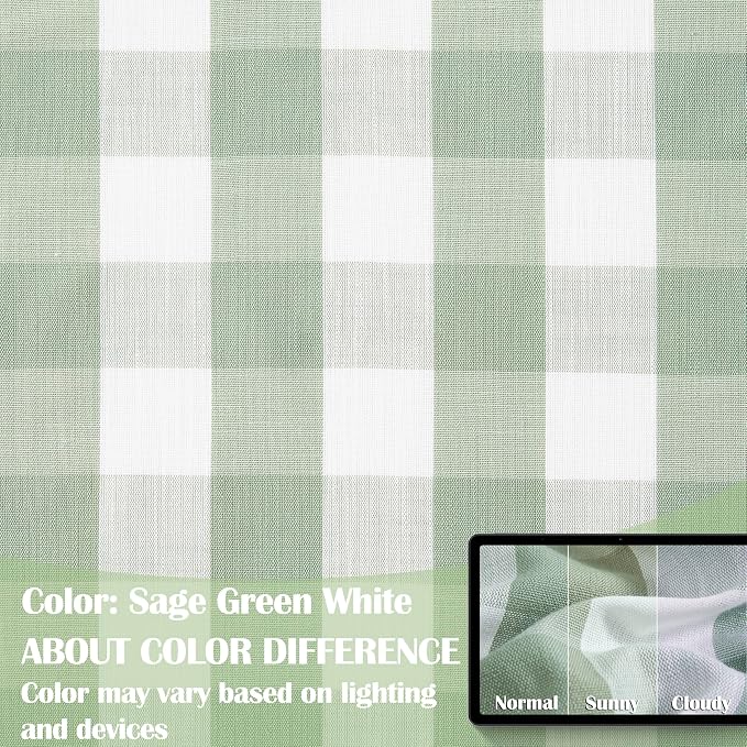 Sage Green White Buffalo Plaid Semi Sheer Curtains 90 Inch Length | Extra Long Living Room Drapery,Farmhouse Window Treatment for Bedroom Living Room,Rod Pocket,52"Wx90"L(Pack of 2)