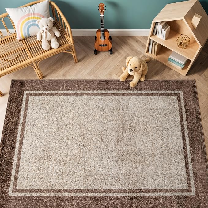 Rugshop Modern Transitional Bordered Area Rug for Living Room Beige 4' x 6'
