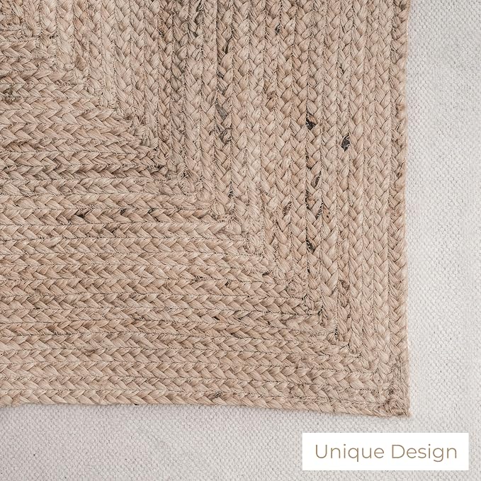 RAJRANG Large Woven Braided Jute Rug 8'x 10' - Natural Handwoven Reversible Braided Rectangle Area Rugs