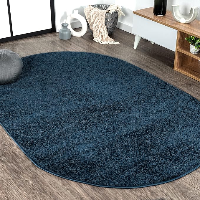 JONATHAN Y Haze Solid Low-Pile Navy 6x9 Oval Indoor Area Rug, Coastal,Bohemian,Minimalist,Classic, Easy-Cleaning for Living Room,Bedroom,Kitchen,Pet Friendly,Non-Shedding (SEU100C-6OV)