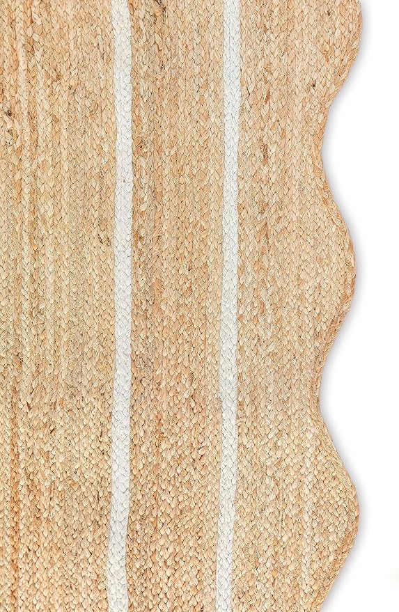 Scalloped Natural Jute Rug - Boho Jute Entryway Runner, Off White (10'x14')