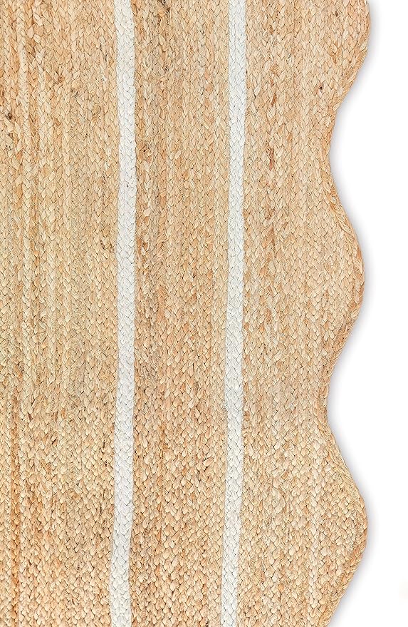 Wave Scalloped Natural Jute Runner, Off White (5'x7')