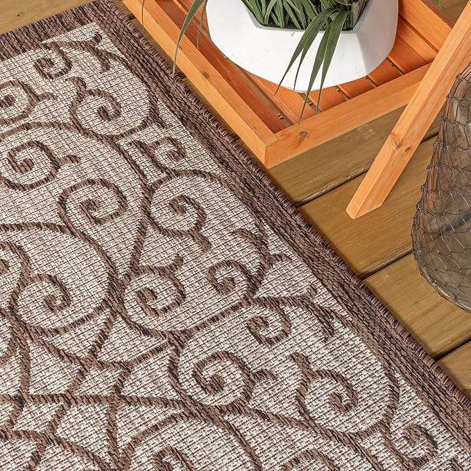 JONATHAN Y Vintage Filigree Indoor Outdoor Area Rug 5X8 Taupe/Espresso, Madrid Textured Weave for Backyard, Patio, Porch, Easy-Cleaning, High Traffic, Pet-Friendly, Non-Shedding (SMB107C-5)