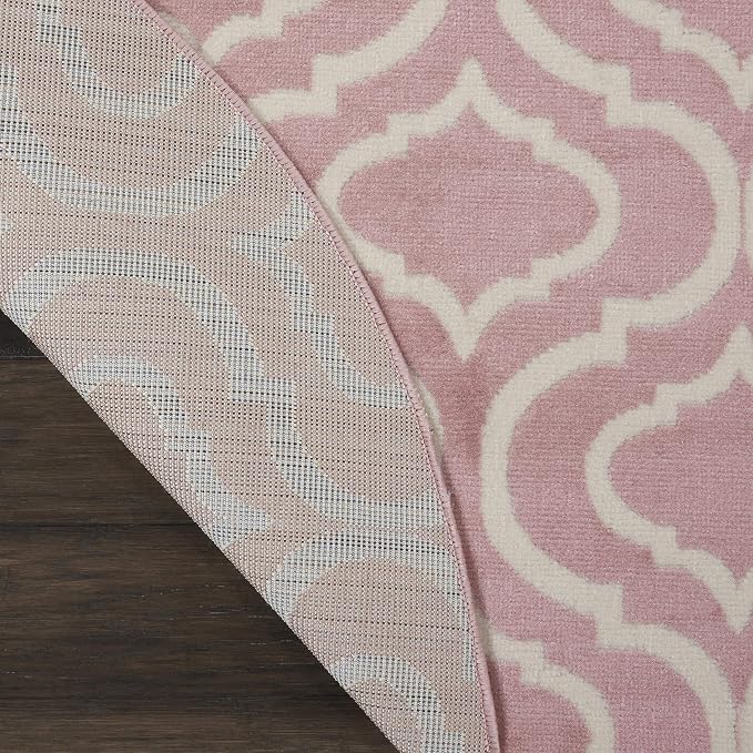 Nourison Home Jubilant Pink 5'3" x Round Area Rug - Easy Clean, Non Shedding, Bed Room, Living Room, Dining Room, Kitchen (5' x Round)