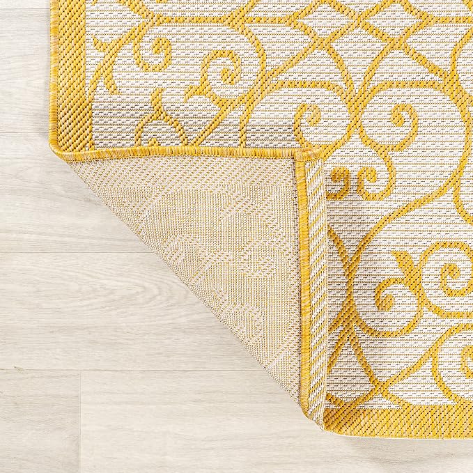 JONATHAN Y Vintage Filigree Indoor Outdoor Area Rug 5X8 Cream/Yellow, Madrid Textured Weave for Backyard, Patio, Porch, Easy-Cleaning, High Traffic, Pet-Friendly, Non-Shedding (SMB107D-5)
