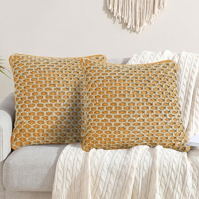 Boho Living 18x18 Mustard Yellow Throw Pillow Covers Pillow Insert not Included - Boho Pillow Covers Only, Pack of 2