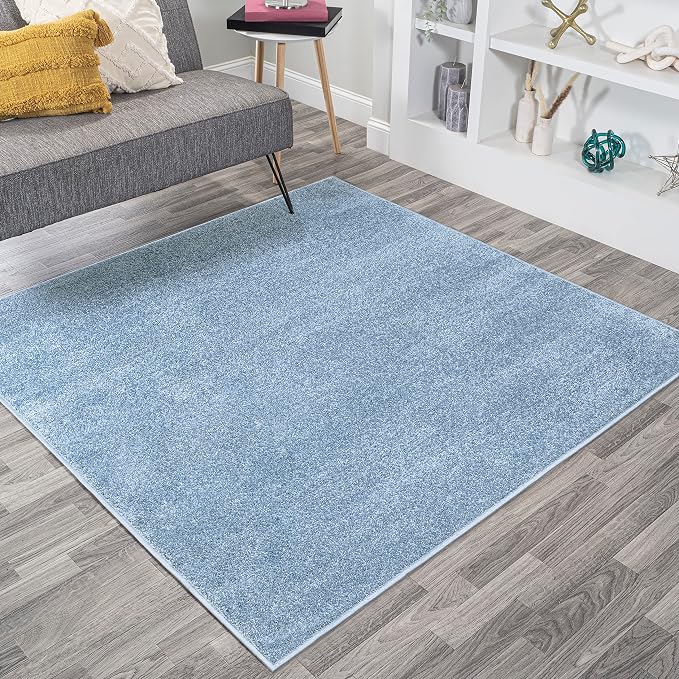 JONATHAN Y Haze Solid Low-Pile Classic Blue 5x5 Square Indoor Area Rug, Coastal,Bohemian,Minimalist,Classic, Easy-Cleaning for Living Room,Bedroom,Kitchen,Pet Friendly,Non-Shedding (SEU100F-5SQ)