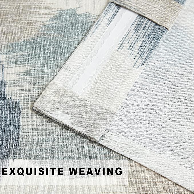 Kayne Studio Blue Brown Watercolor Semi Sheer Curtain Panels, Boho Ink Geo Print Light Filtering Farmhouse Drapes for Living Room Bedroom, Back Tab Rod Pocket Window Treatment Set,W52 x L63,2 Panels