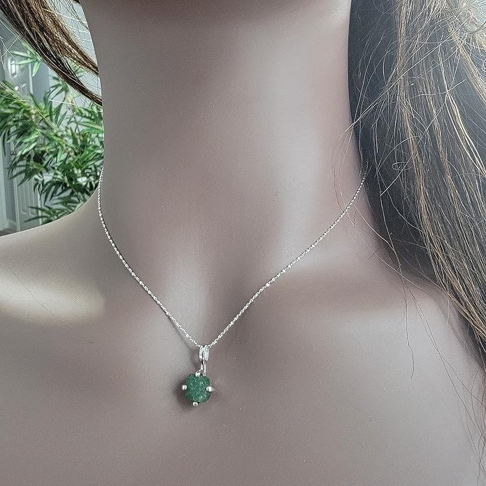Natural raw gemstone pendant chain necklace with white gold over 925 solid sterling silver, birthstone dainty solitaire gift for her, uniquelan jewelry