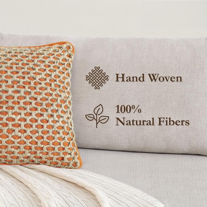 Boho Living Jada Premium Woven Design, Decorative Throw, Living Room Décor, (2) 20" x 20" Pillow Covers with Insert, Harvest Orange 2 Count