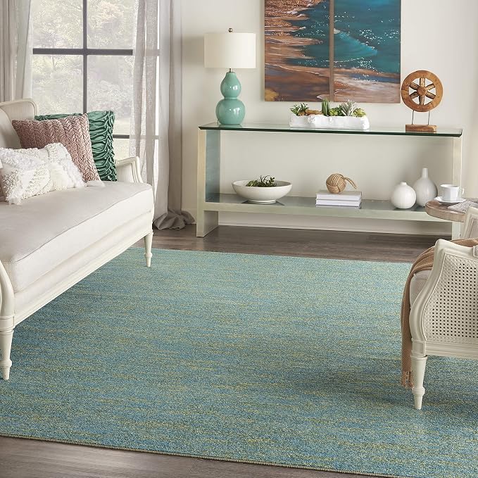 Nourison Home Nourison Essentials Blue Green 9' x 12' Area Rug - Easy Clean, Non Shedding, Bed Room, Living Room, Dining Room, Kitchen (9' x 12')
