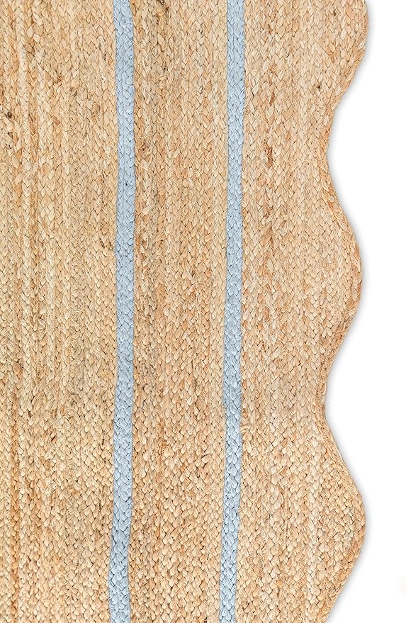 Wave Scalloped Natural Jute Runner, Gray (2'x8'): Boho Farmhouse Entryway Scallop Rug