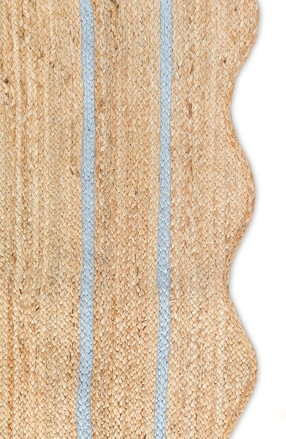Wave Scalloped Natural Jute Rug Boho Jute Rug Entryway Runner Rug Farmhouse Scallop Rug, Gray (2'6"x6')
