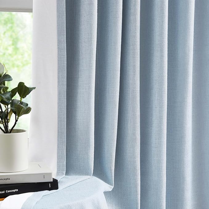 WEST LAKE 102 Inches Long Dusty Blue Bailey Pinch Pleat Full Blackout Curtains with Liners,Linen Textured Drapes for Modern Bedroom Living Room,Thermal Insulating Backtab Window Treatment,40"Wx102"Lx2 | Linen Textured Drapes for Modern Bedroom Living R...