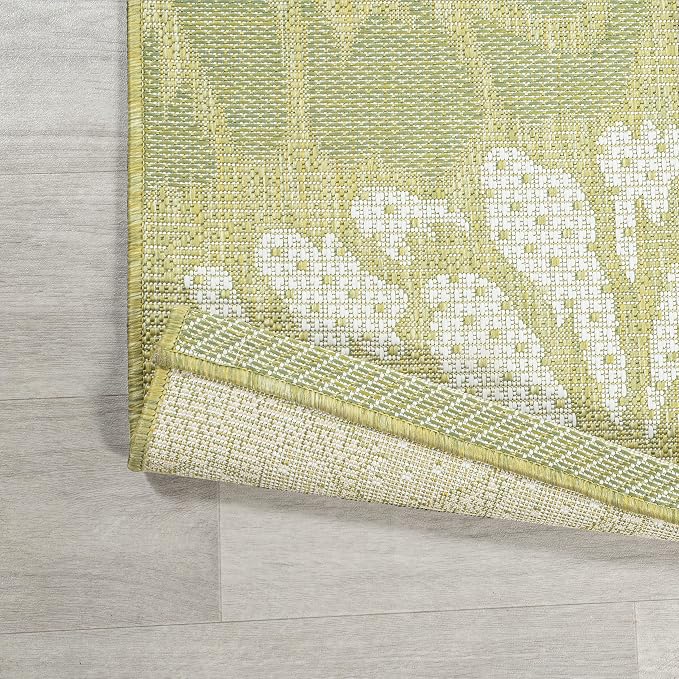 JONATHAN Y Floral Textured Weave Indoor Outdoor Runner Rug 2X10 Green/Cream, Zinnia Modern for Backyard, Patio, Porch, Easy-Cleaning, High Traffic, Pet-Friendly, Non-Shedding (SMB110H-210)