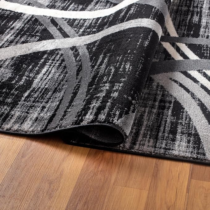 Rugshop Wavy Circles Modern Fade-Resistant Area Rug Black 3'3" x 5'