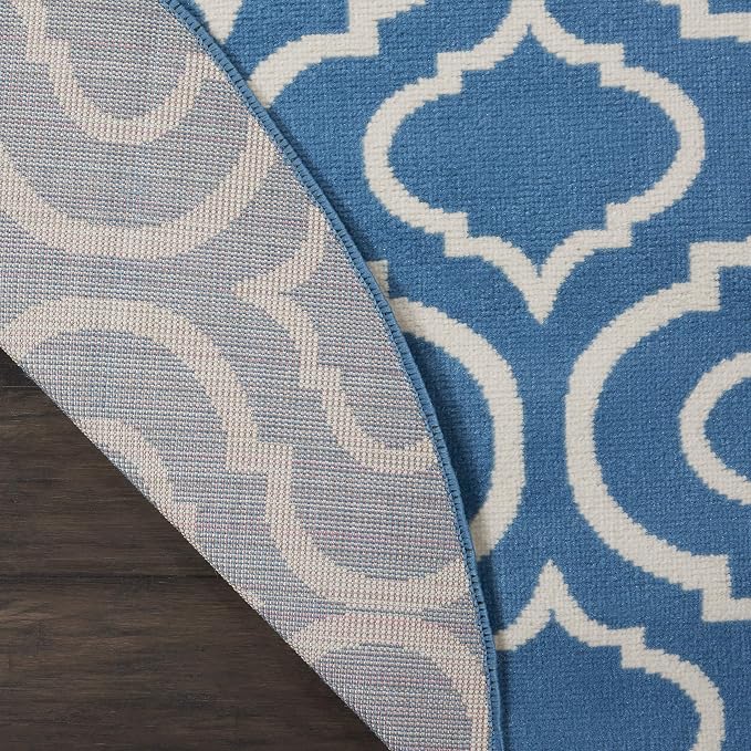 Nourison Home Jubilant Trellis Blue 8' x Round Area -Rug, Easy -Cleaning, Non Shedding, Bed Room, Living Room, Dining Room, Kitchen (8 Round)