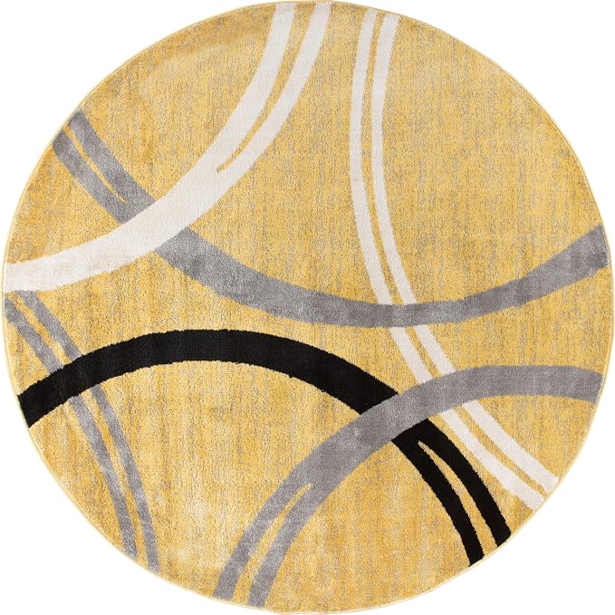 Rugshop Wavy Circles Fade-Resistant Living Room Round Rug Yellow 6'6"