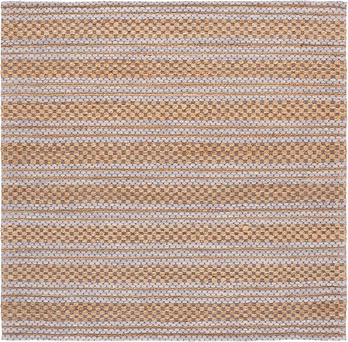Martha Stewart X SAFAVIEH Collection Area Rug - 6' Square, Natural & Grey, Handmade Wool & Jute, Ideal for Living Room, Bedroom, Dining Space (MSR9528F)