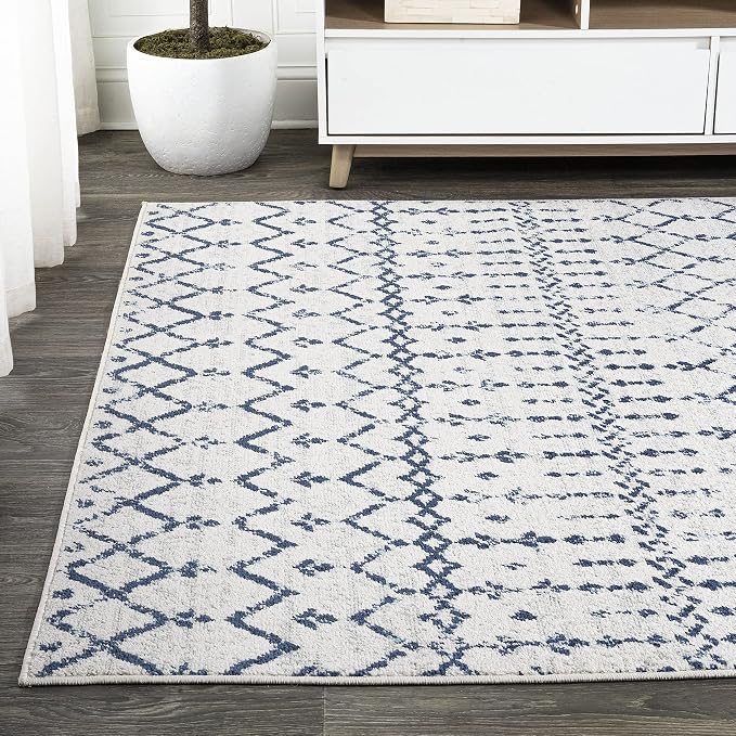 JONATHAN Y Boho Vintage Diamond Cream/Navy Indoor Area Rug 8X10 ft, Moroccan Hype for Living Room, Bedroom, Kitchen, Office, Easy-Cleaning, High Traffic, Pet-Friendly, Non-Shedding (MOH101F-8)