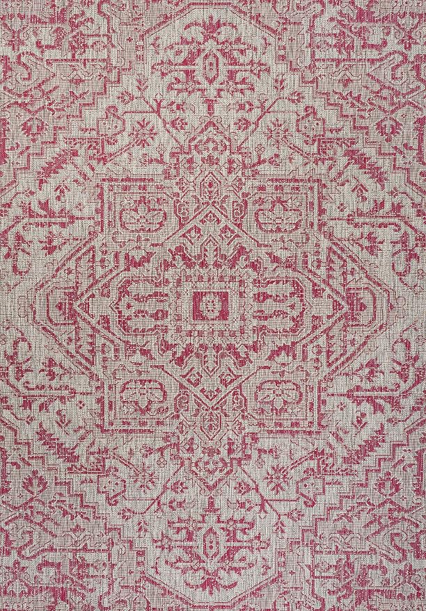 JONATHAN Y Boho Medallion Indoor Outdoor Area Rug 9X12 Light Gray/Fuchsia, Estrella Textured Weave for Backyard, Patio, Porch, Easy-Cleaning, High Traffic, Pet-Friendly, Non-Shedding (SMB105F-9)