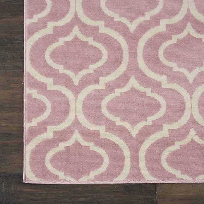 Nourison Home Jubilant Trellis Pink 8'6'' x 12' Area-Rug, Easy-Cleaning, Non Shedding, Bed Room, Living Room, Dining Room, Kitchen (8x12)