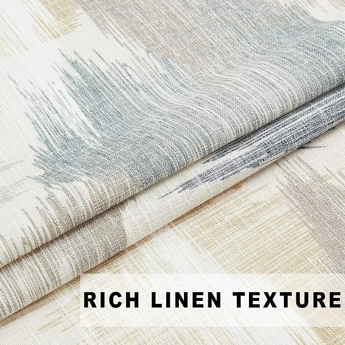 Kayne Studio Boho Geo Semi Sheer Curtain Panels Curtains,Blue Tan Watercolor Print Light Filtering Farmhouse Drapes for Living Room Bedroom, Back Tab Rod Pocket Window Treatment,W52 x L95,Brown,2 PK