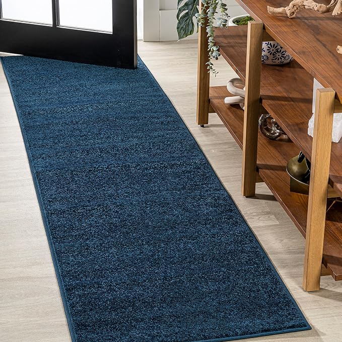 JONATHAN Y Haze Solid Low-Pile Navy Runner Rug 2x12, Coastal,Bohemian,Minimalist,Classic, Easy-Cleaning for Living Room,Bedroom,Kitchen,Pet Friendly,Non-Shedding (SEU100C-212)