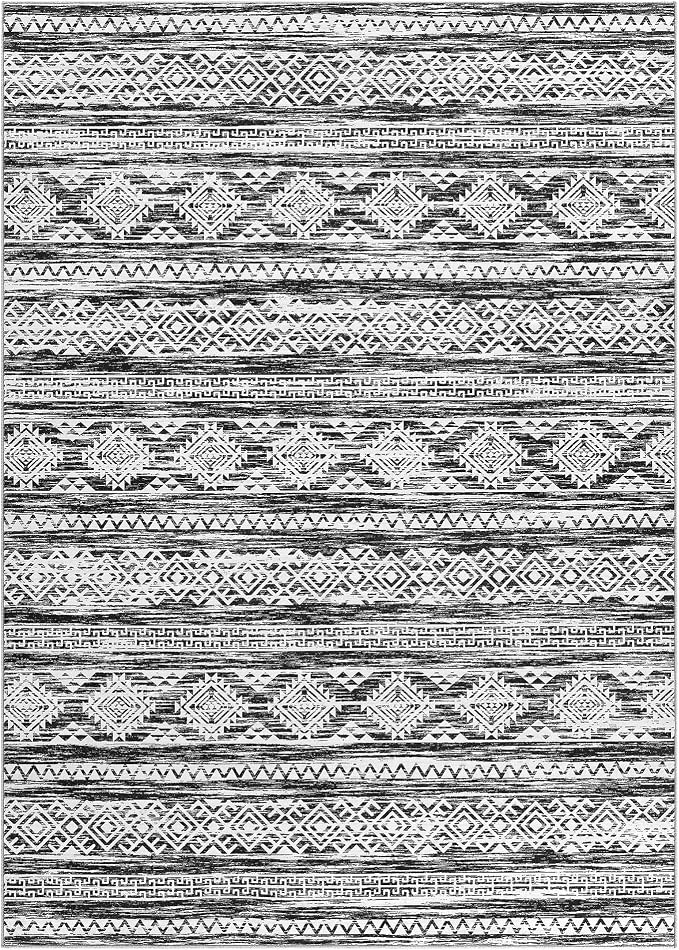 Tortania Area Rug Living Room Rugs - 8x11 Washable Large Soft Neutral Boho Moroccan Bohemian Farmhouse Rug Indoor Floor Carpet for Bedroom Under Dining Table Home Office Decor - Black White
