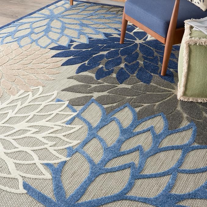Nourison Home Aloha Indoor/Outdoor Blue/Multicolor 6' x 9' Area Rug, Easy Cleaning, Non Shedding, Bed Room, Living Room, Dining Room, Deck, Backyard, Patio (6x9)