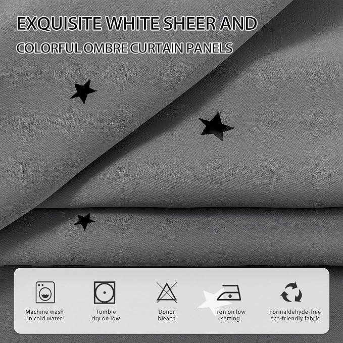 XiDi Grey Curtains for Bedroom 63 Inches Long 2 Panels Hollow Star Curtains Thermal Insulated Modern Luxury Unicorn Decor for Little Girl Kids Room Living Room Gray Blackout Curtains 34W x 63L