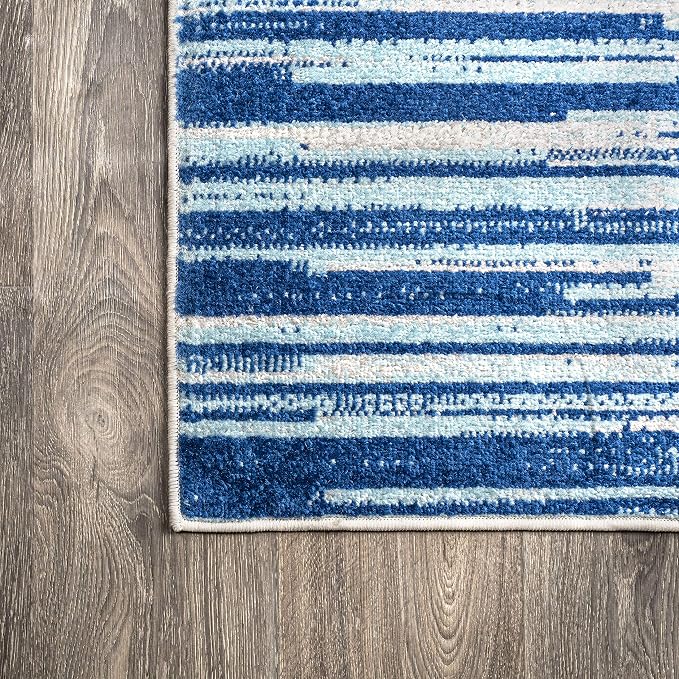 JONATHAN Y Linear Modern Half-Stripe Blue/Cream Indoor Area Rug, 3x5, Contemporary, Transitional, Easy-Cleaning for Living Room, Bedroom, Kitchen, Pet Friendly, Non-Shedding (CTP112A-3)