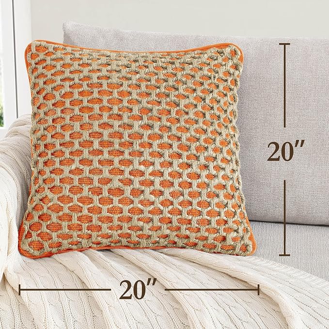 Boho Living Jada Premium Woven Design, Decorative Throw, Living Room Décor, (2) 20" x 20" Pillow Covers, Harvest Orange 2 Count