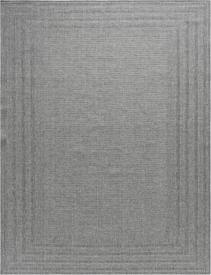 Berry Easy Jute Indoor Outdoor Rug, 8x10 Neutral Bordered Jute Look, Weather Resistant, Easy Care, Lightweight Outdoor Farmhouse Carpet for Patio, Porch, Living Room (8' x 10', Gray)