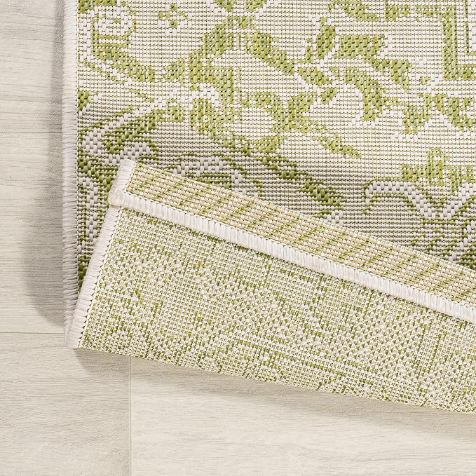 JONATHAN Y Boho Medallion Indoor Outdoor Area Rug 8X10 Cream/Green, Estrella Textured Weave for Backyard, Patio, Porch, Easy-Cleaning, High Traffic, Pet-Friendly, Non-Shedding (SMB105E-8)