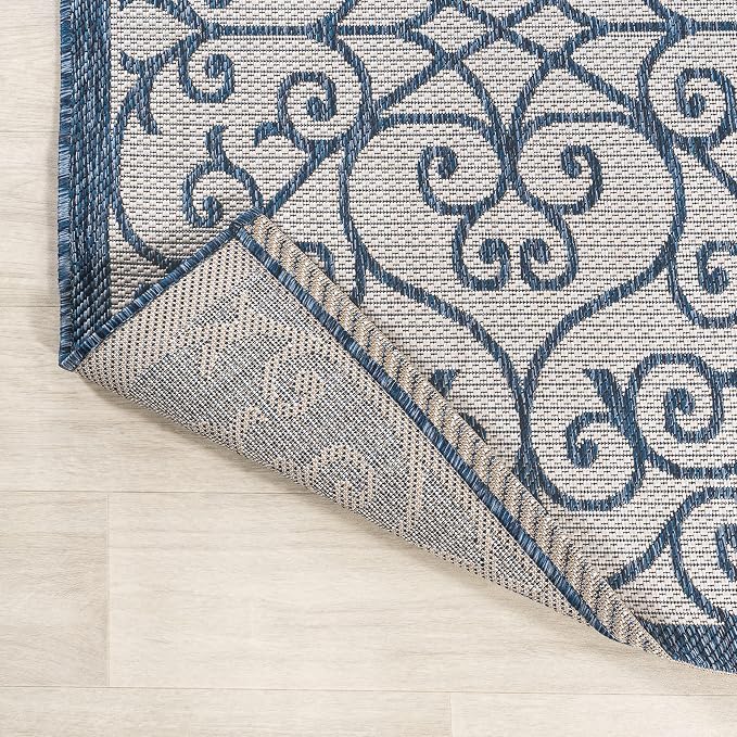 JONATHAN Y Vintage Filigree Indoor Outdoor Area Rug 3X5 Blue/Cream, Madrid Textured Weave for Backyard, Patio, Porch, Easy-Cleaning, High Traffic, Pet-Friendly, Non-Shedding (SMB107F-3)