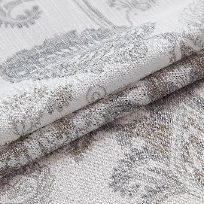 Kayne Studio Botanical Cotton Curtain Panels Linen Grey Floral Leaf Print Farmhouse Linen Textured Drapes Light Filtering Window Treatment Sets Living Room Bedroom Rod Pocket Back Tab,52"x63",2 Panels