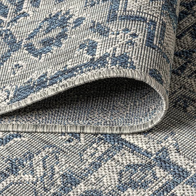JONATHAN Y Boho Medallion Indoor Outdoor Octagon Area Rug 5 Ft Navy/Gray, Estrella Textured Weave for Backyard, Patio, Porch, Easy-Cleaning, High Traffic, Pet-Friendly, Non-Shedding (SMB105B-5TGN)
