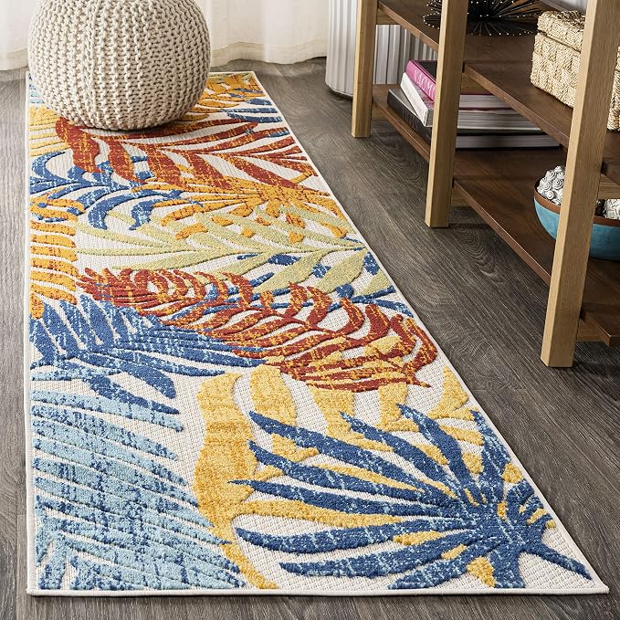 JONATHAN Y Tropics Palm Leaves Indoor Outdoor Runner Rug 2X8 Cream/Orange | Ships Rolled, Durable Flat Weave, Lays Flat for Backyard, Patio, Porch, Easy-Cleaning, High Traffic,Pet-Friendly,Non-Shedding