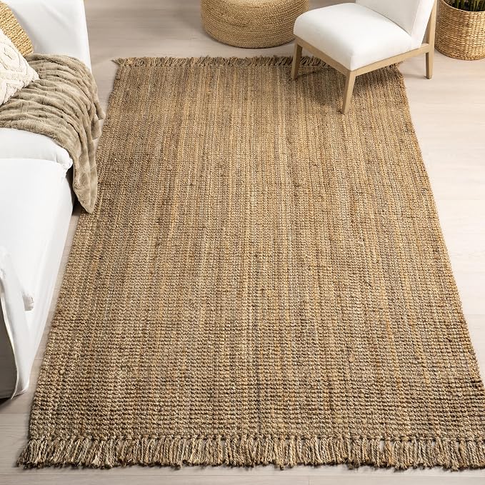Nuloom Daniela Natural, 4' Square, Handmade, Jute, Tassel, Soft and Textured, High Traffic, Stain Resistant, Easy Clean, Durable Area Rug for Bedroom, Living Room, Dining Space, Foyer, Entryway